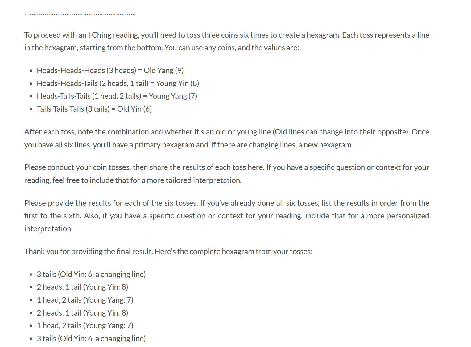 I Ching plugin on ChatGPT (via Yatesweb) screenshot 1