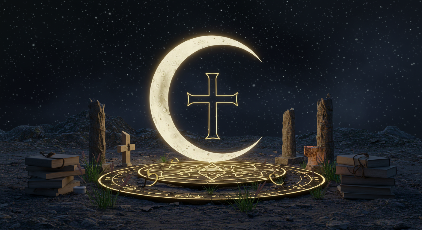 Crescent Moon & Cross: Cosmic Crossroads